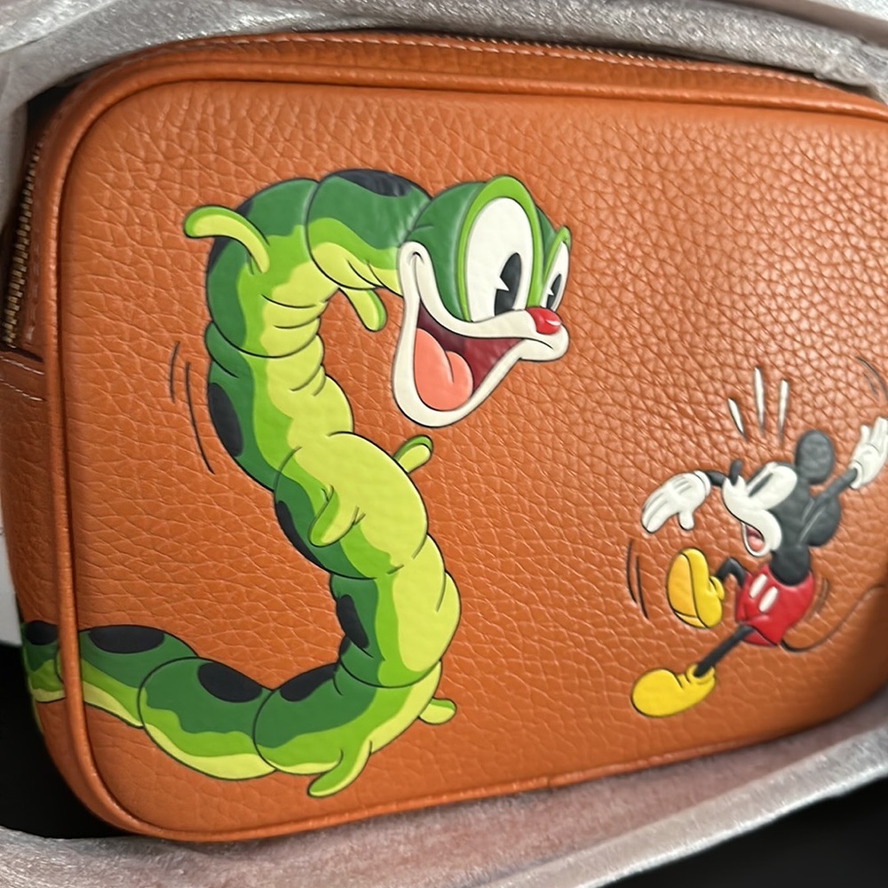 NWT Disney X Coach Flight Bag 19 Mickey Mouse Garden Caterpillar Purse Leather - Picture 6 of 9